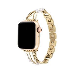 Gold Pearl-Accent Metal Link Watch Band for Smartwatch